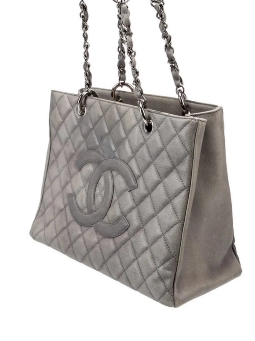 CHANEL Quilted Grand Shopping Tote in Silver Gray